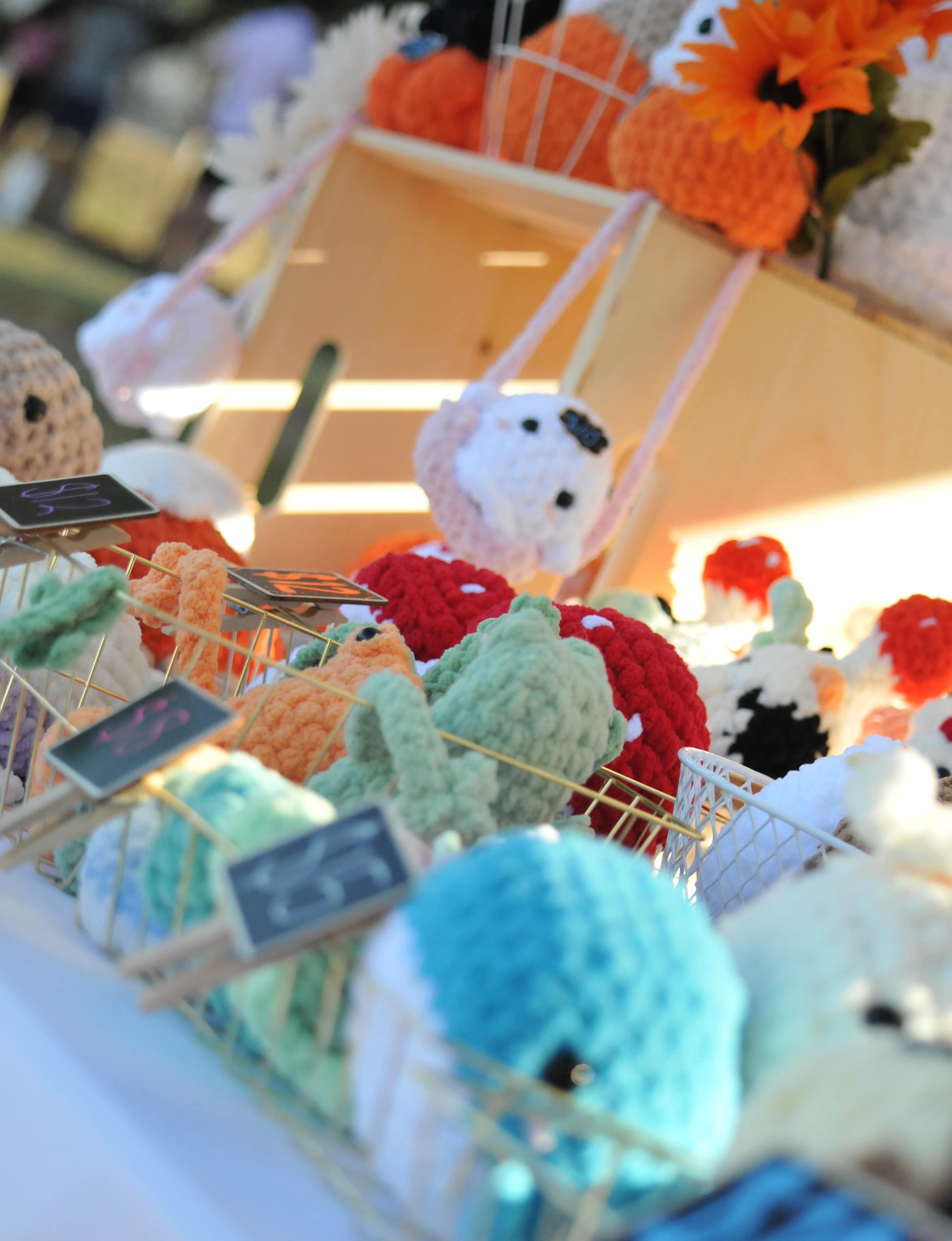 A handmade crochet character