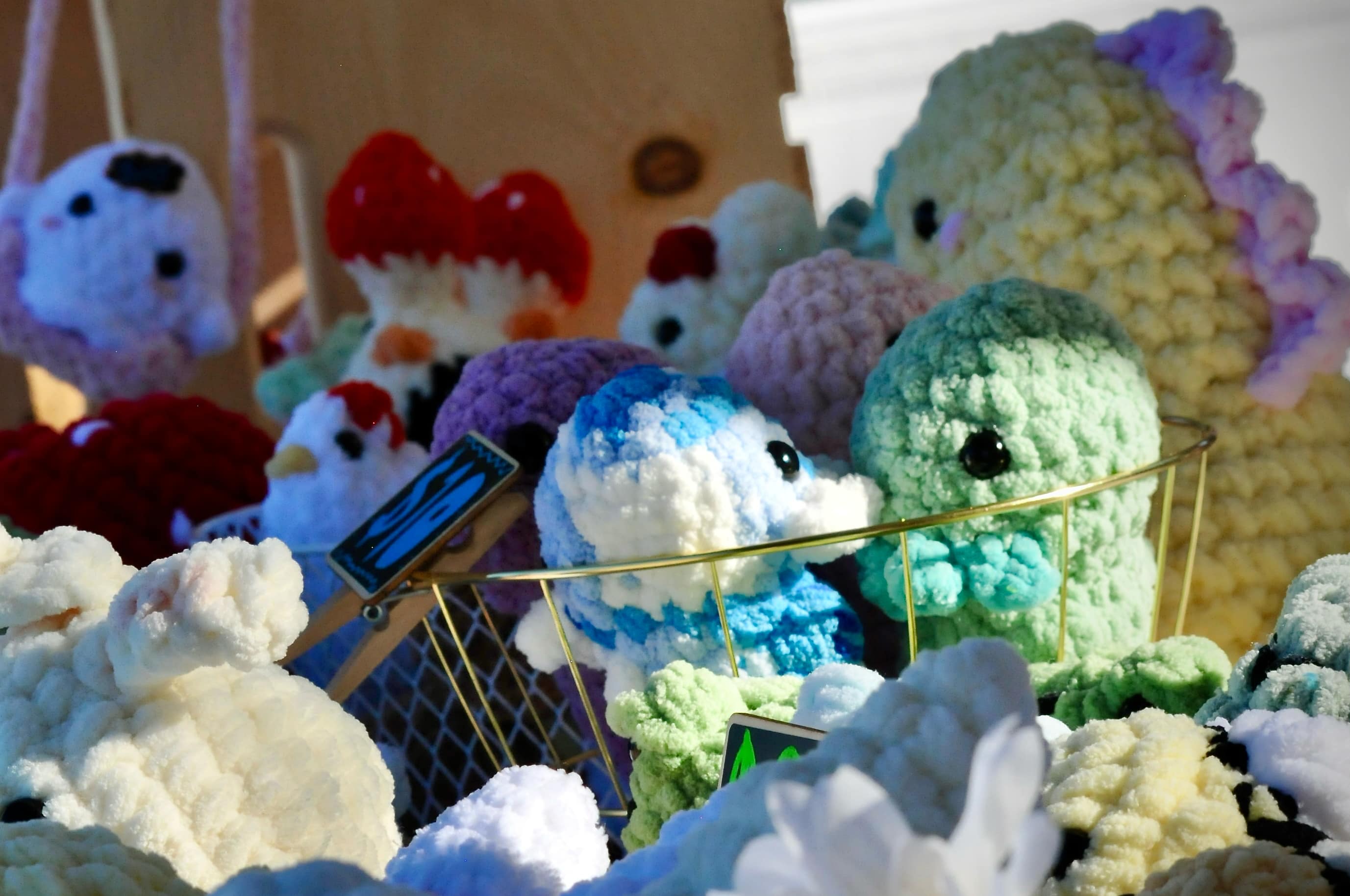 A collection of handmade crochet characters